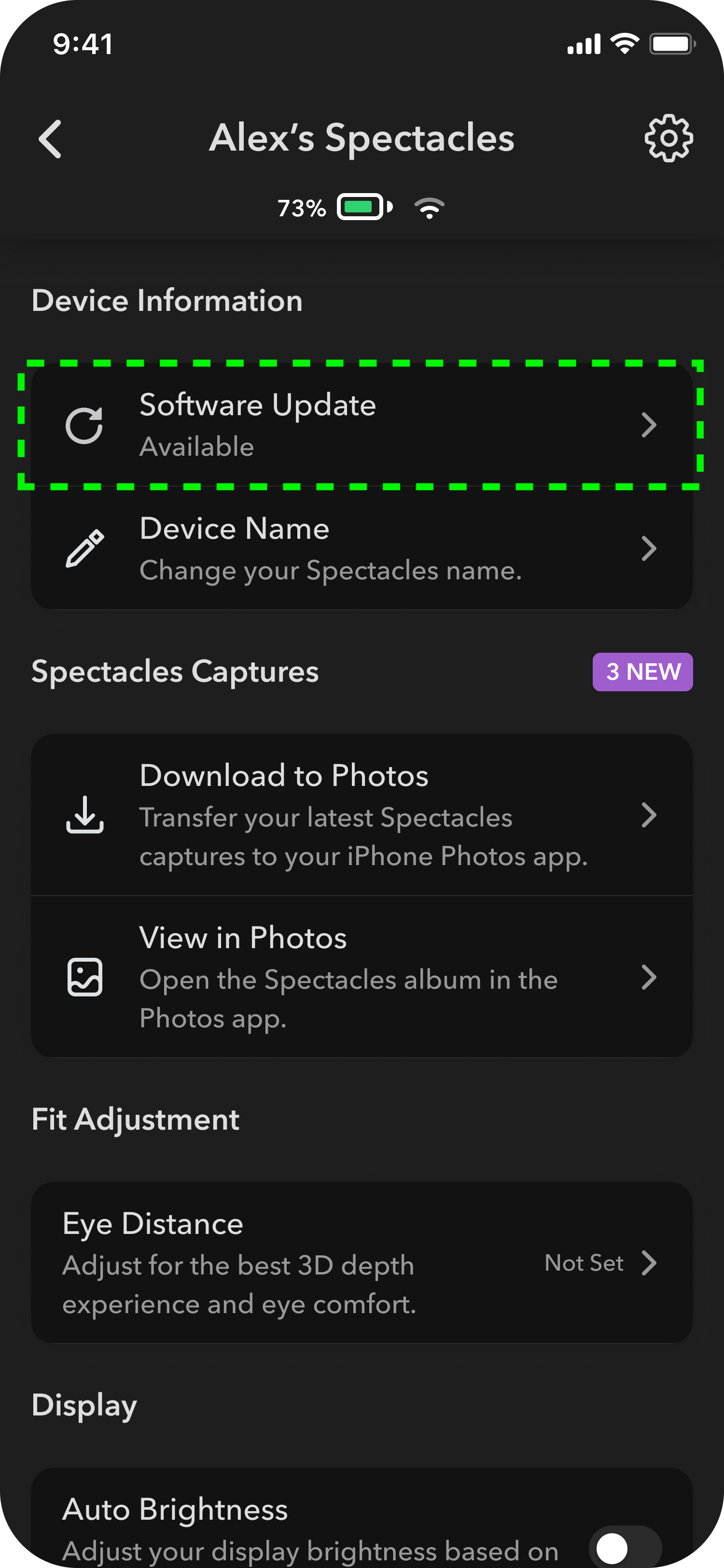 Settings - Updating Spectacles.png